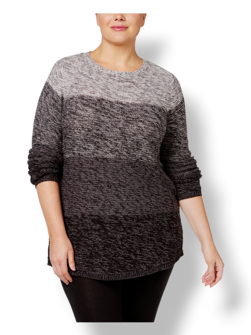 Style & Co. Women’s Plus Crew Neck Longline Tunic Sweater Knit Gradient Gray 1X